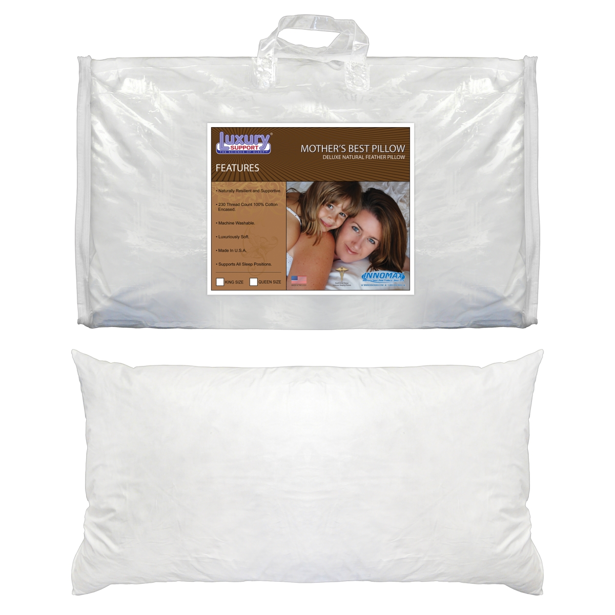 Mothers Best Deluxe Natural Feather Pillow - King Size