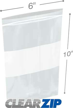 6 x 10 Zip Lock Bags White Block 2 Mil ClearZip - 1000/case S-10849