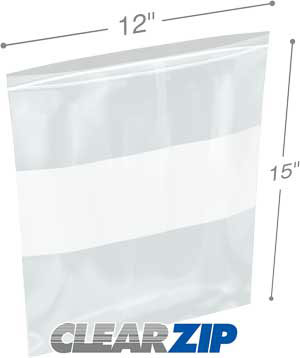 12 x 15 Zip Lock Bags White Block 2 Mil ClearZip - 1000/case S-2013