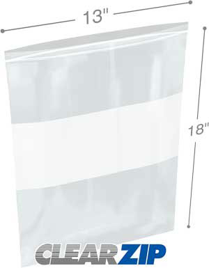 13 x 18 Zip Lock Bags White Block 2 Mil ClearZip - 1000/case S-3797
