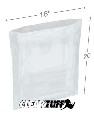 PB11620 16 x 20 in. Clear Poly Bags, 0.00125 Gauge - Case of 1000