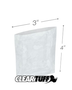 PB30304 3 x 4 in. Clear Poly Bags, 0.003 Gauge - Case of 1000