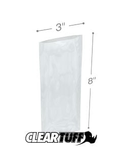 PB30308 3 x 8 in. Clear Poly Bags, 0.003 Gauge - Case of 1000