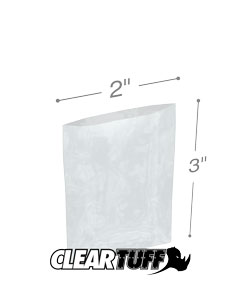 PB40203 2 x 3 in. Clear Poly Bags, 0.004 Gauge - Case of 1000