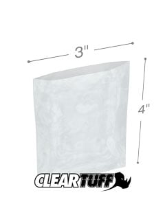 PB40304 3 x 4 in. Clear Poly Bags, 0.004 Gauge - Case of 1000