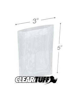 PB40305 3 x 5 in. Clear Poly Bags, 0.004 Gauge - Case of 1000