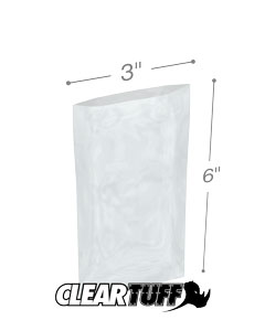 PB40306 3 x 6 in. Clear Poly Bags, 0.004 Gauge - Case of 1000