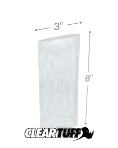 PB40308 3 x 8 in. Clear Poly Bags, 0.004 Gauge - Case of 1000