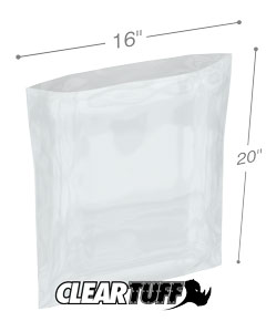 PB41620 16 x 20 in. Clear Poly Bags, 0.004 Gauge - Case of 250
