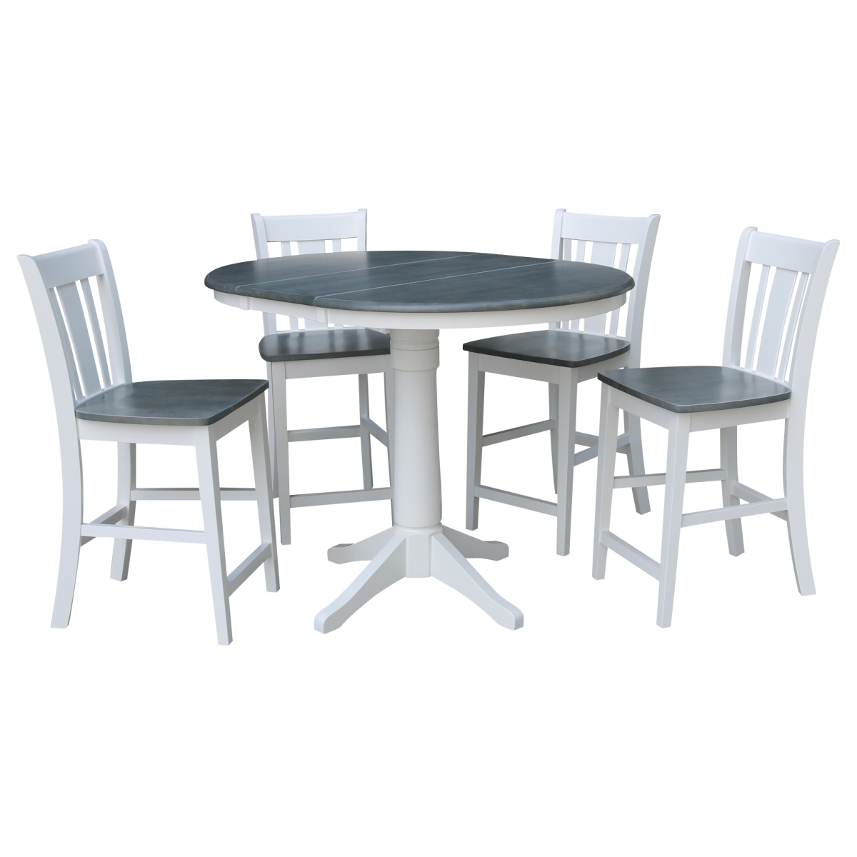 K05-36RXT-27B-S102-4 36 in. Round Extension Dining Table with 4 San Remo Counter Height Stools, White & Heather Gray - Set of 5 -  International Concepts