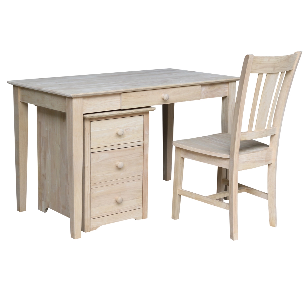 K-OF-51-41-C10 48 in. Rectangular Unfinished 3 Drawer Computer Desk with Built-in Storage, Unfinished -  International Concepts