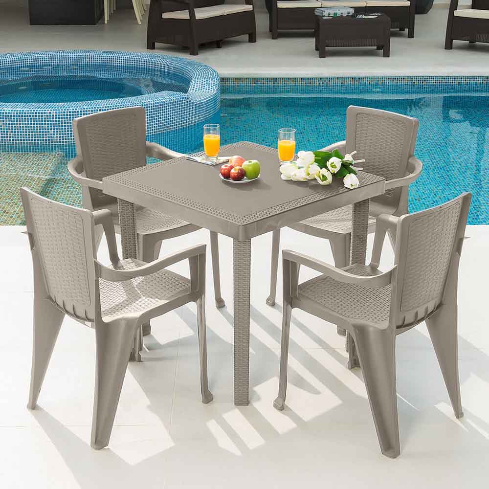 Picture of MQ SET-MQ450 21.65 x 22.05 x 33.7 in. Infinity 5 Piece Plastic Resin Outdoor Dinning Set&#44; Taupe - 5 Piece