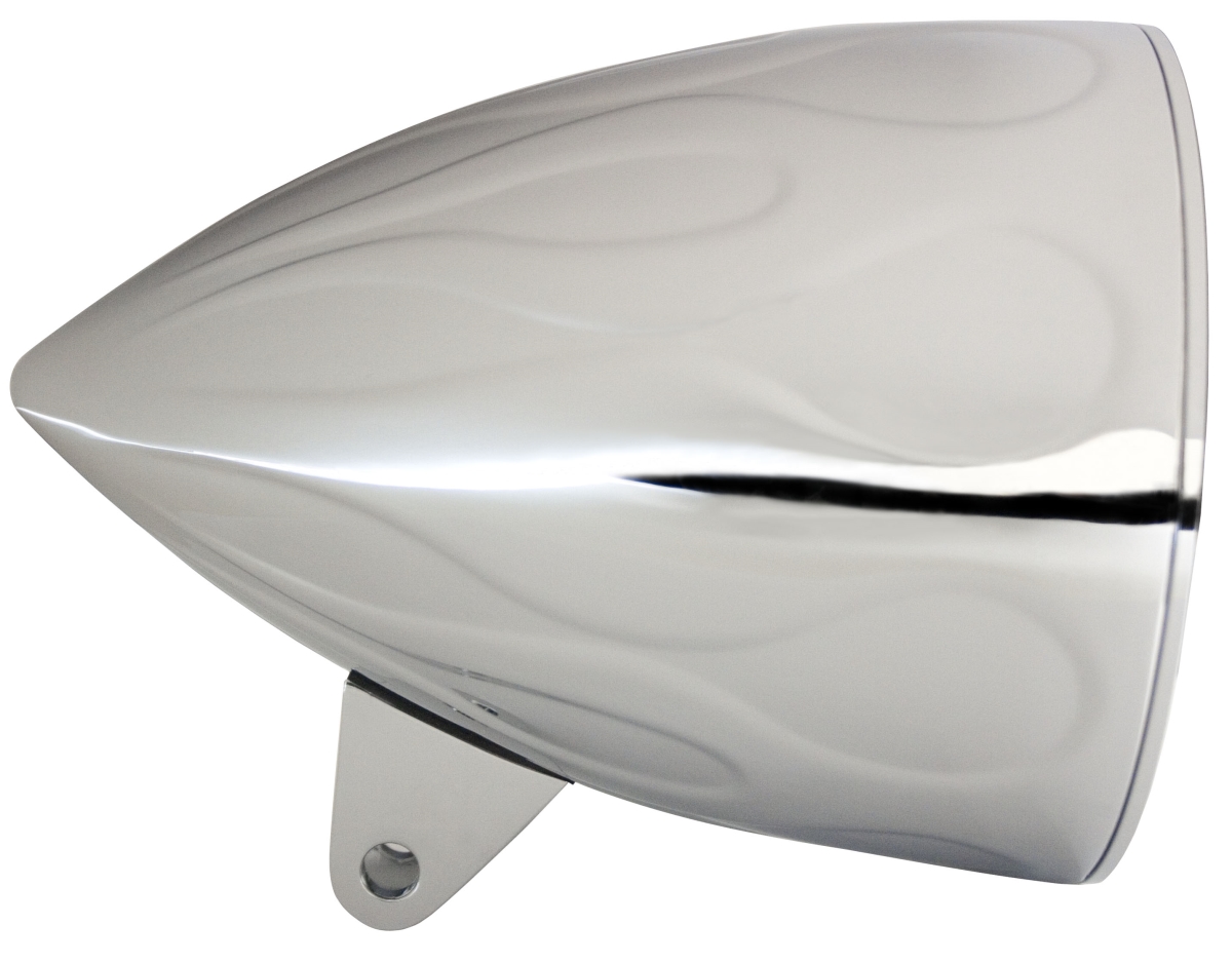 5.75 in. Flamed Headlight Bucket, Chrome - Sleek, No Visor, Sunset Boulevard