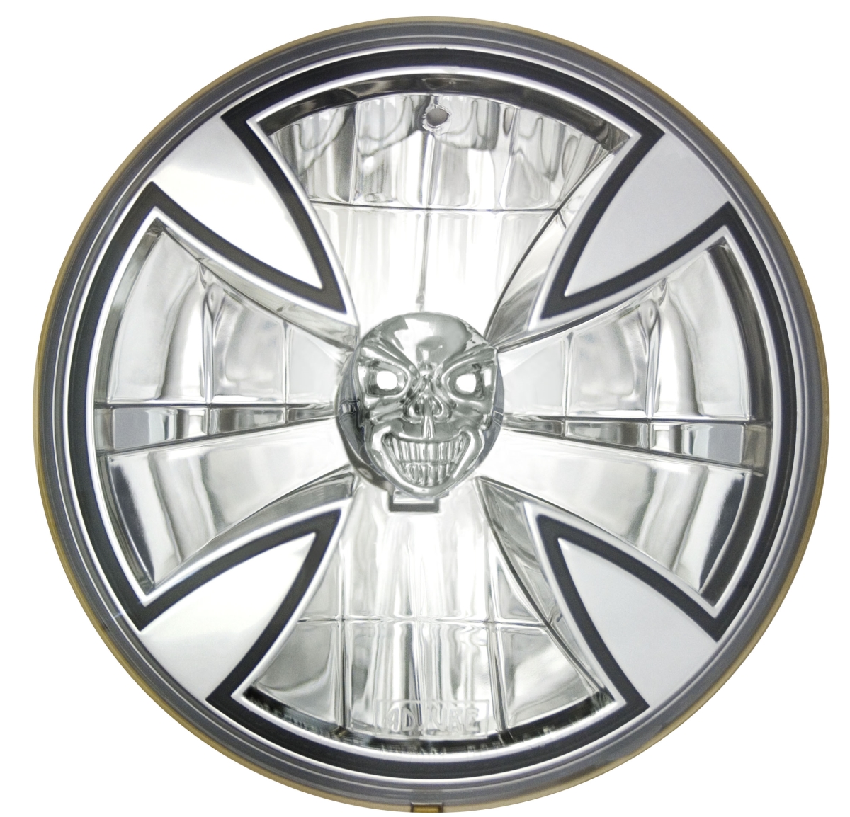 7 in. Iron Cross Headlamp with H4 Bulb & Skull Bulb Cover