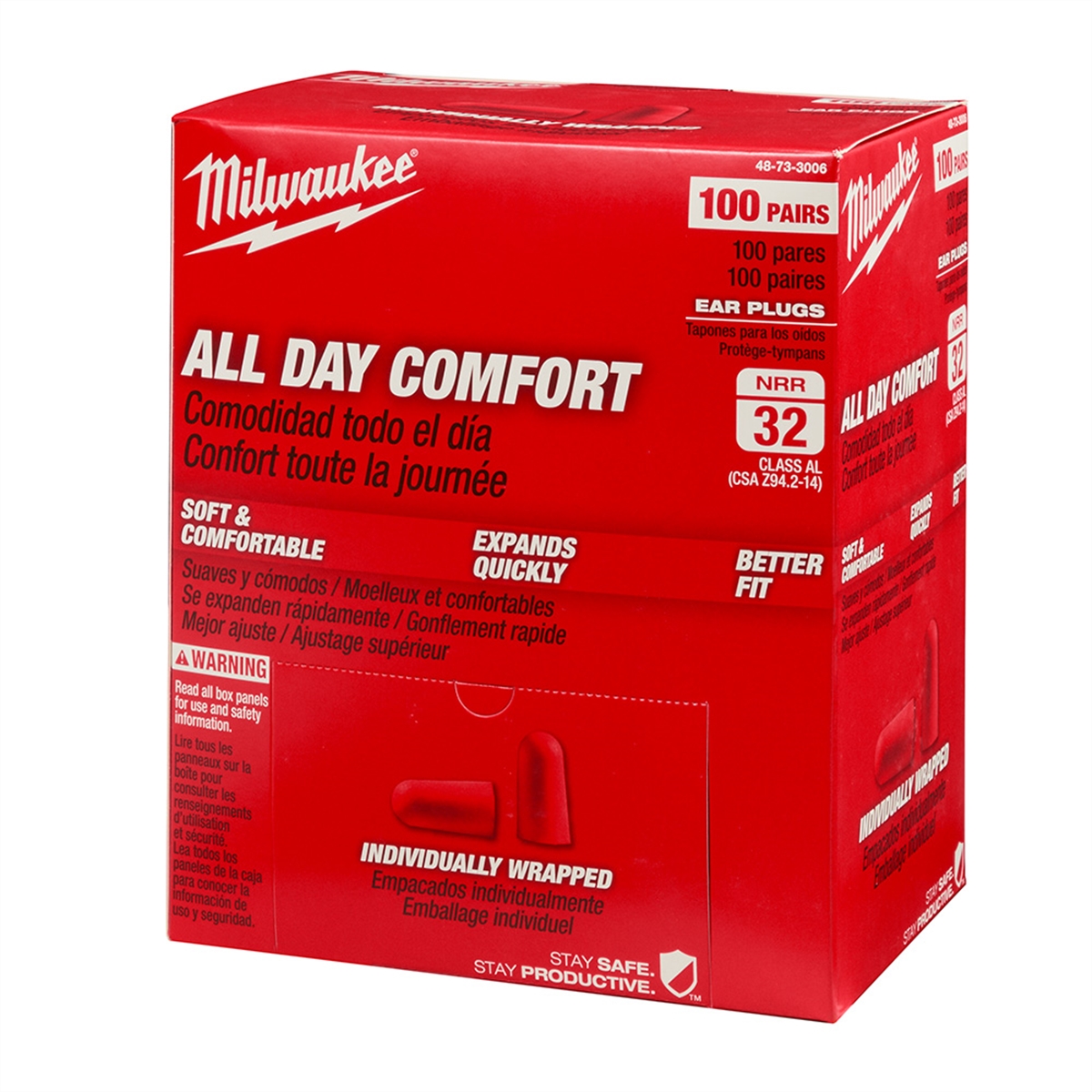 Milwaukee 32db Ear Plugs, 100 Pair, Box - 48-73-3006