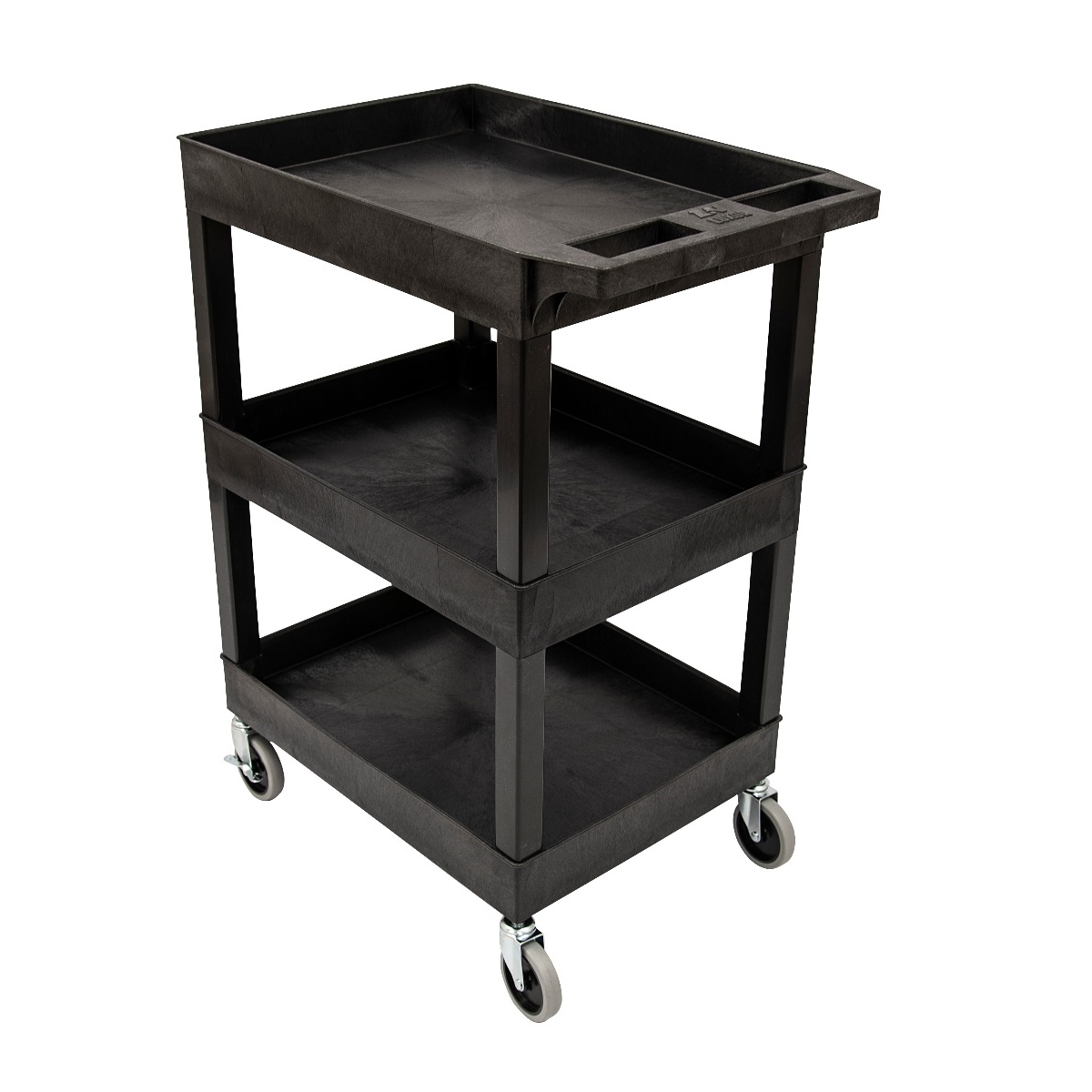Luxor SEC111HD-B 3 Level Plastic Utility Tub Cart w/ 500 lb Capacity, Raised Ledges, Black