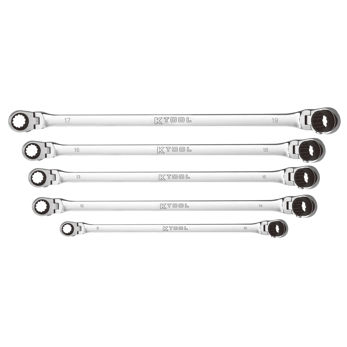 Metric Double Box Univ Spline 90 Tooth Rev Rat Wrench Set - 5 Piece