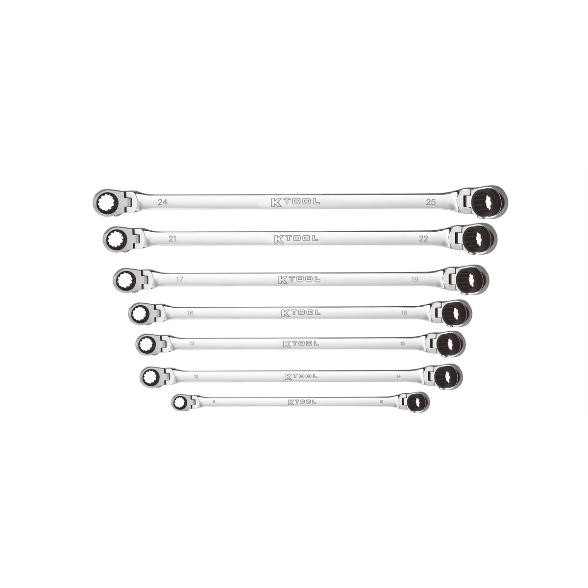 Metric Double Box Univ Spline 90 Tooth Rev Rat Wrench Set - 7 Piece