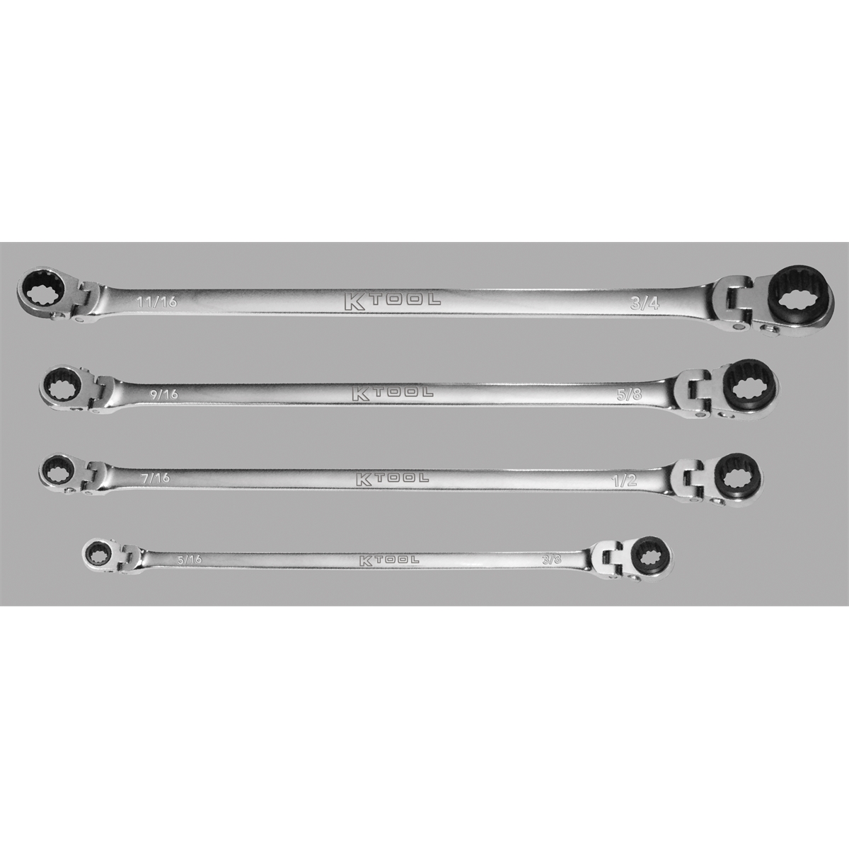 SAE Double Box Univ Spline 90 Tooth Rev Rat Wrench Set - 4 Piece