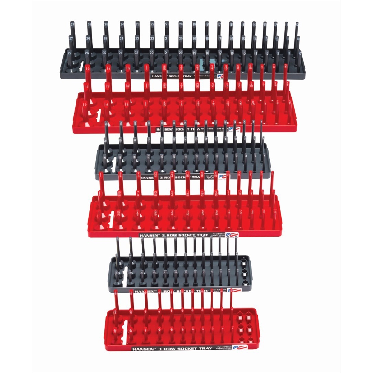 HNE92013 Metric 3-Row Socket Tray, Red & Gray