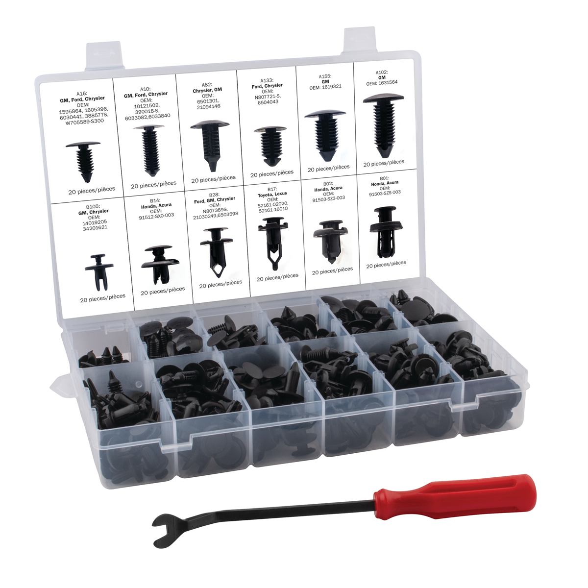 Universal Push Pin Retainer Kit with Removal Tool, Black - 240 Piece