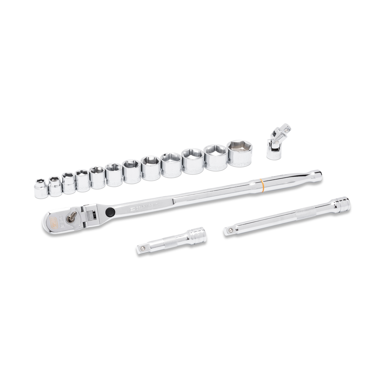 KDT81393 0.38 in. Drive 120XP Locking Flex Head Ratchet & 6 Point SAE Stubby Socket Mechanics Tool Set - 16 Piece