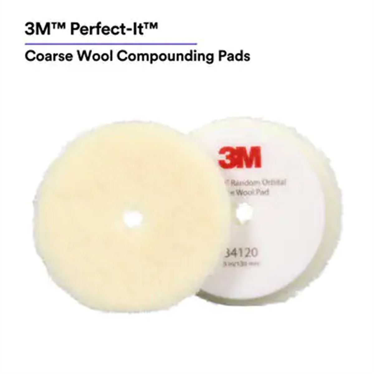 Picture of 3M MMM34120 5 in. Perfect-It Random Orbital Coarse Wool Compounding Pad, White - 2 Pads per Bag