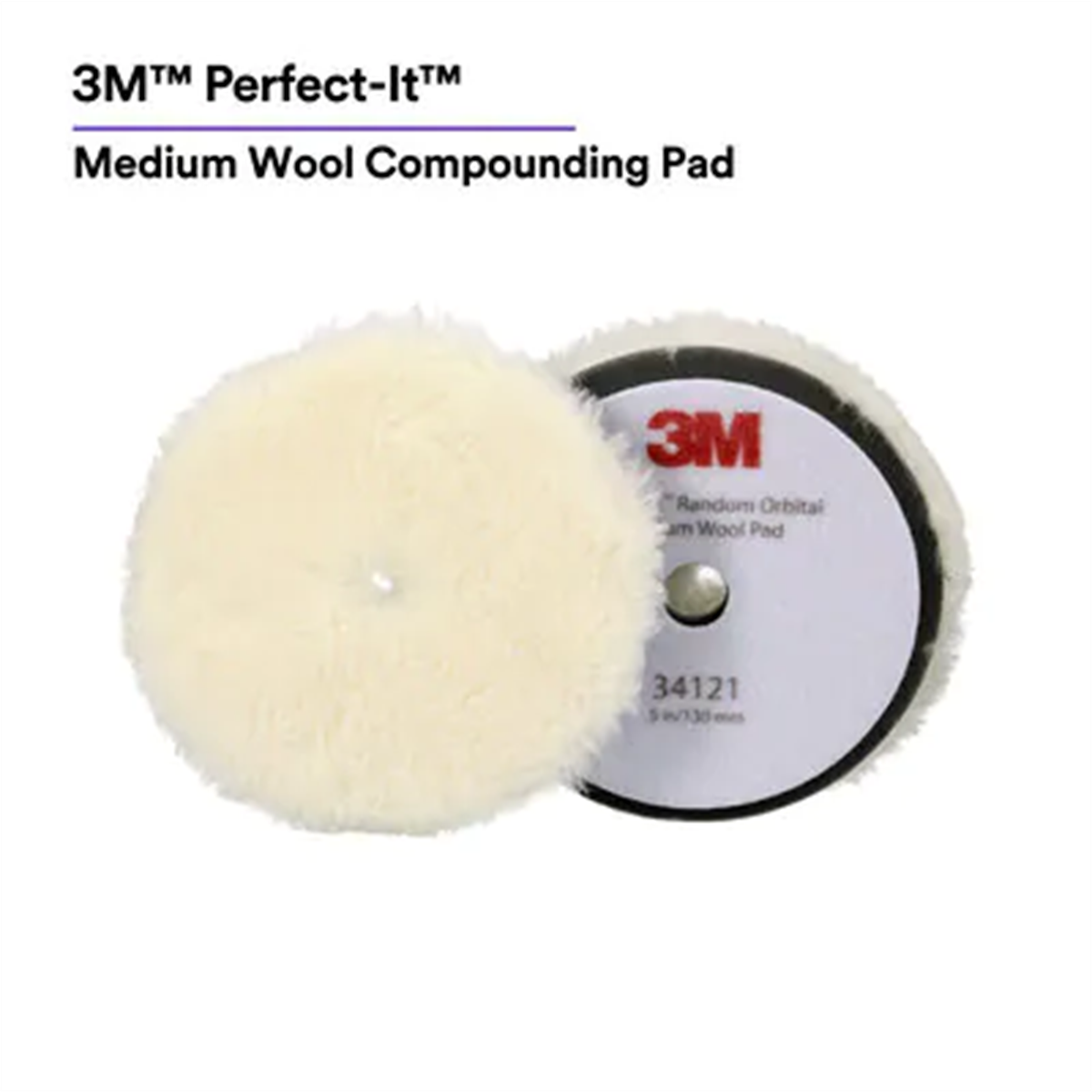 Picture of 3M MMM34121 5 in. Perfect-It Random Orbital Medium Wool Compounding Pad, White - 2 Pads per Bag