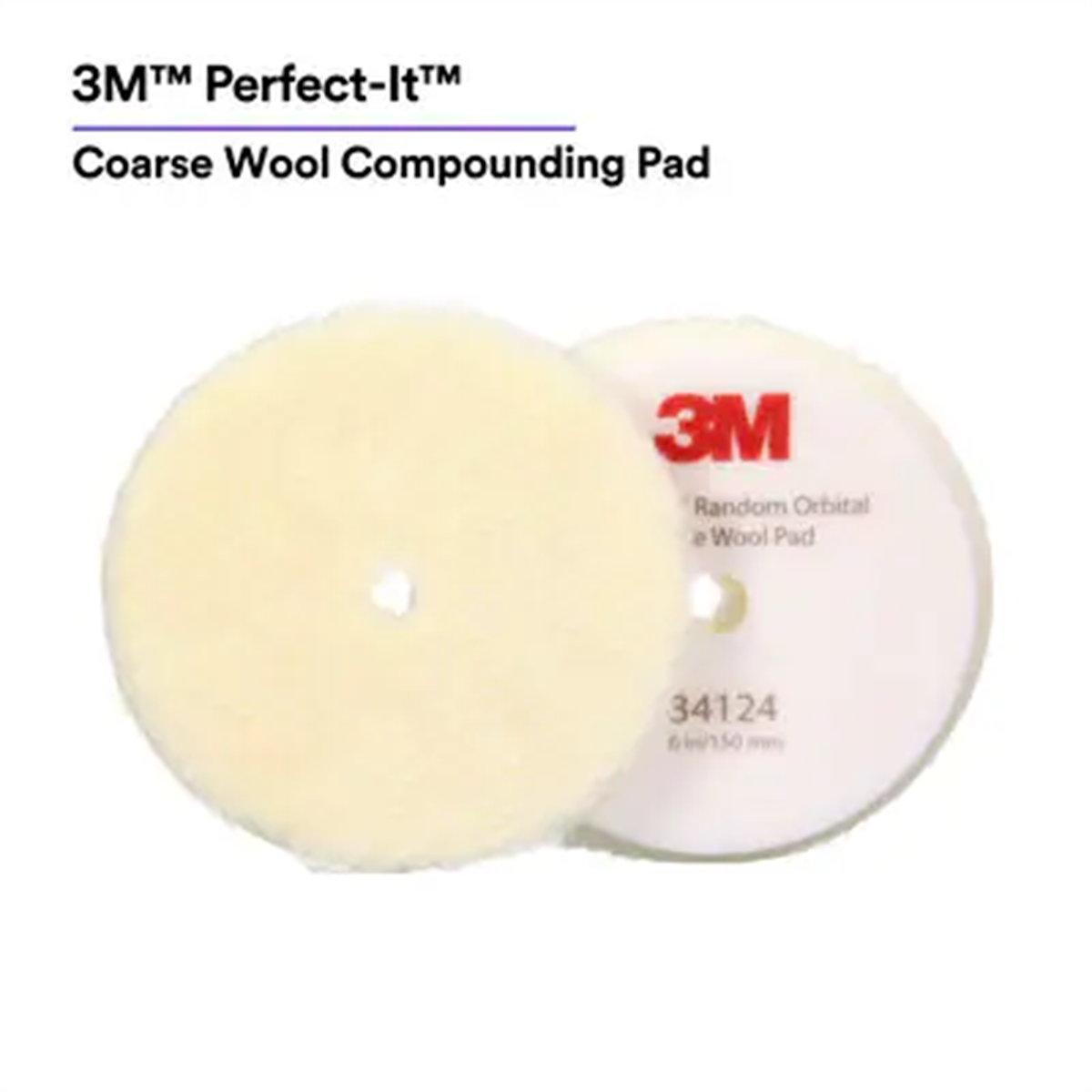 Picture of 3M MMM34124 6 in. Perfect-It Random Orbital Coarse Wool Compounding Pad, White - 2 Pads per Bag