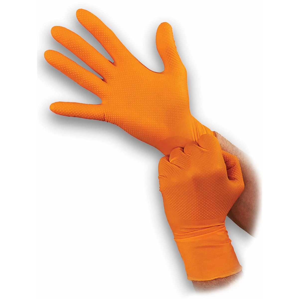 Picture of Atlantic Safety Products BLGOO-L Super Tough 8 Mil Powder Free Nitrile Disposable Gloves with Aggressive Diamond Grip, Orange - Large - 100 per Box