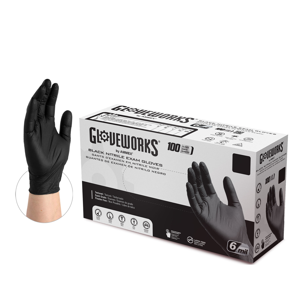 AMXGWBEN42100 Gloveworks Nitrile PF Exam Gloves - Black - Small -  AMMEX