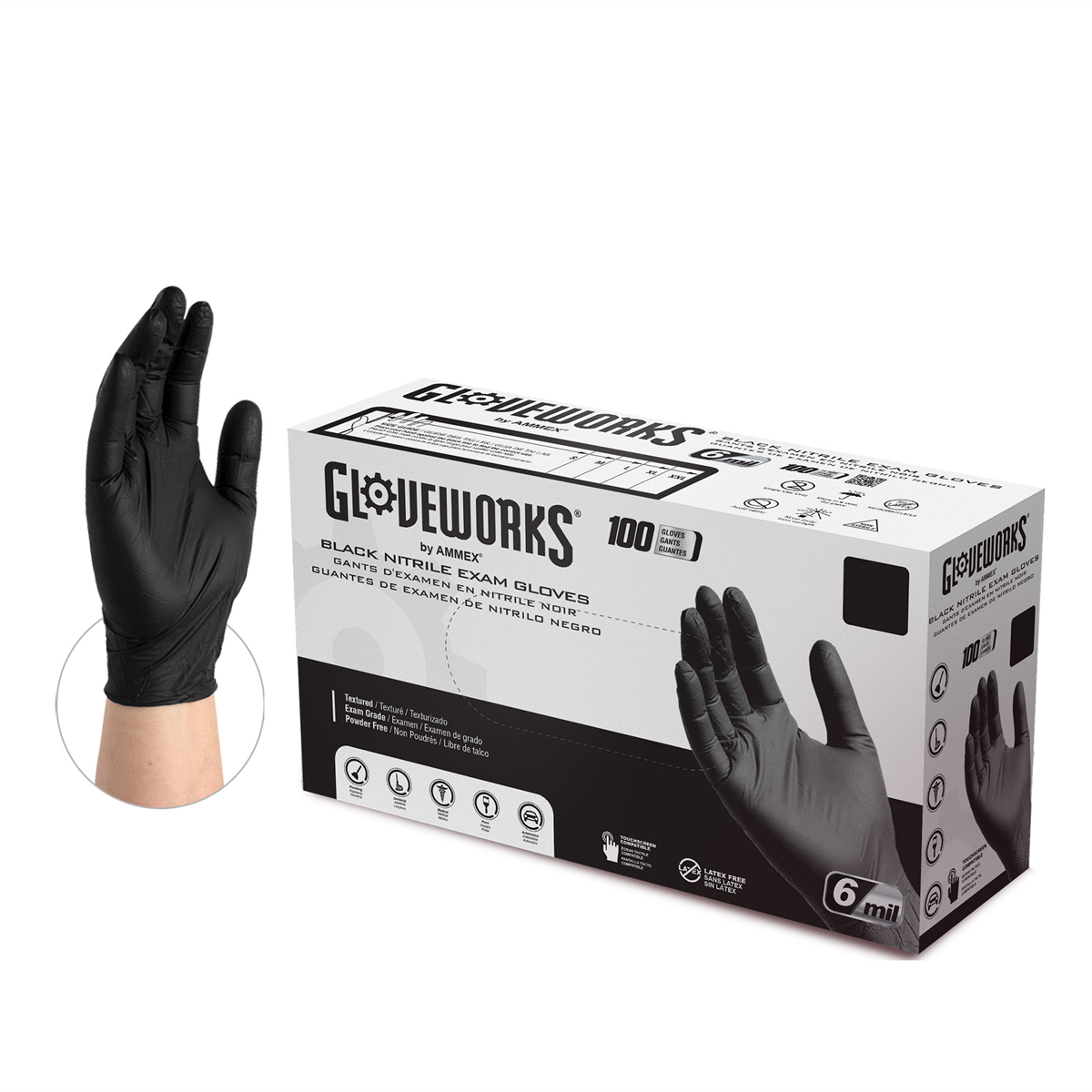 AMXGWBEN48100 Gloveworks Black Nitrile PF Exam Gloves, Extra Large