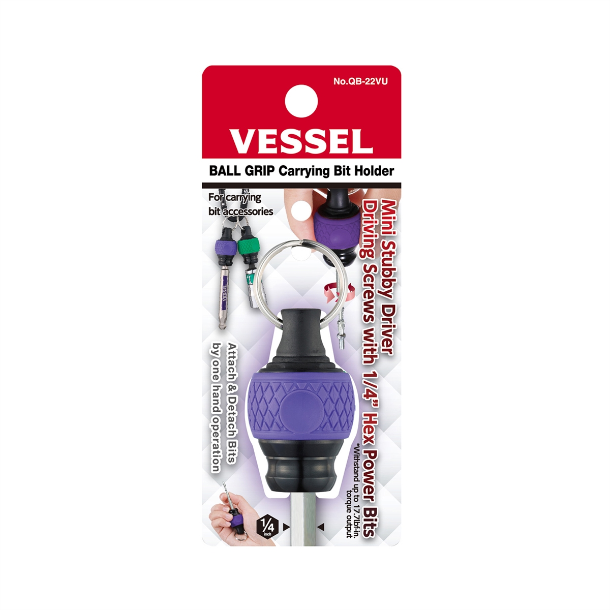 Vessel BALL GRIP Carrying Bit Holder - Purple (QB22VU)