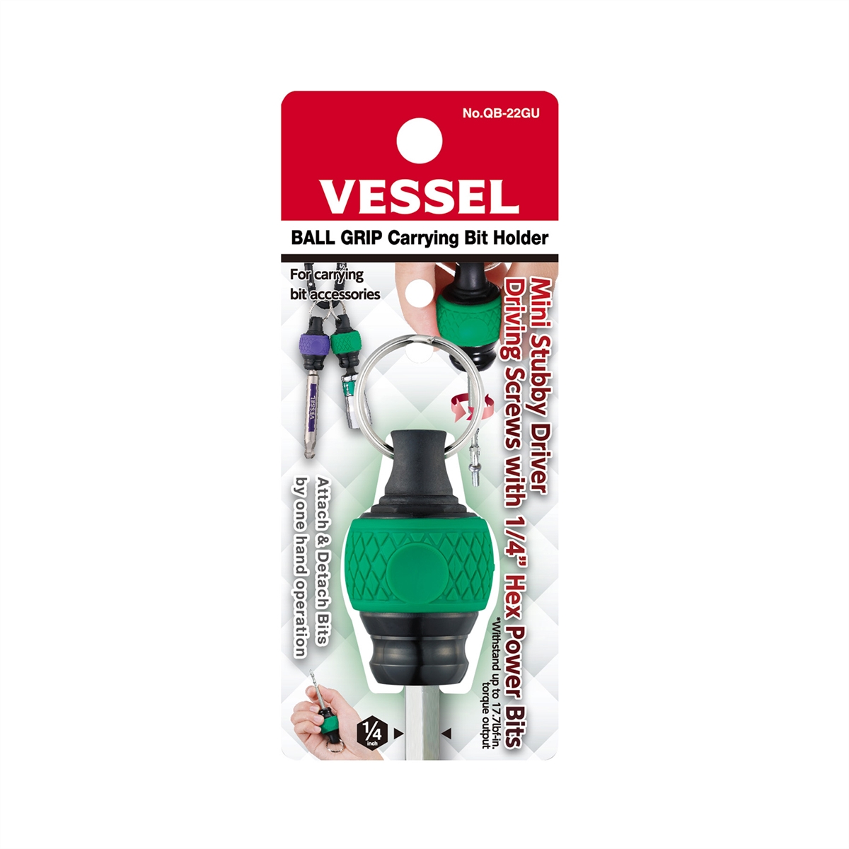 Vessel BALL GRIP Carrying Bit Holder - Green (QB22GU)