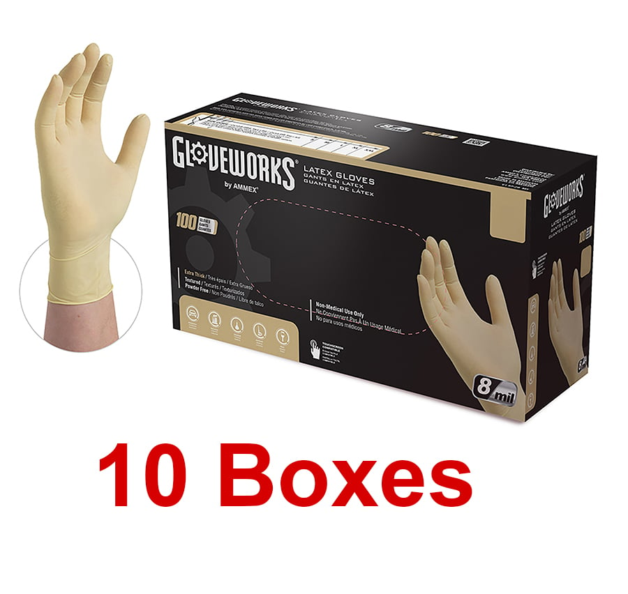 Picture of Ammex AMXILHD48100 8 mil Glovework HD Powder Free Latex Disposable Gloves&#44; Extra Large