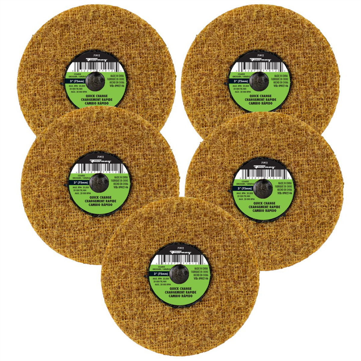 FOR71608 3 in. Quick Change Surface Prep Pad - Coarse Grit - Pack of 5
