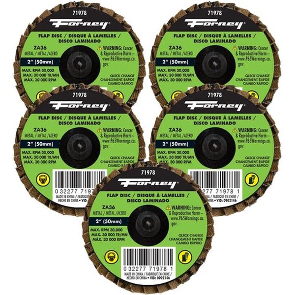 Quick Change Flap Disc, 36 Grit, 2 in 5-Pack of Forney 71978