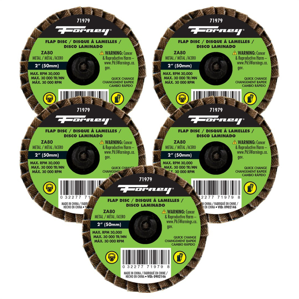 Quick Change Flap Disc, 80 Grit, 2 in 5-Pack of Forney 71979