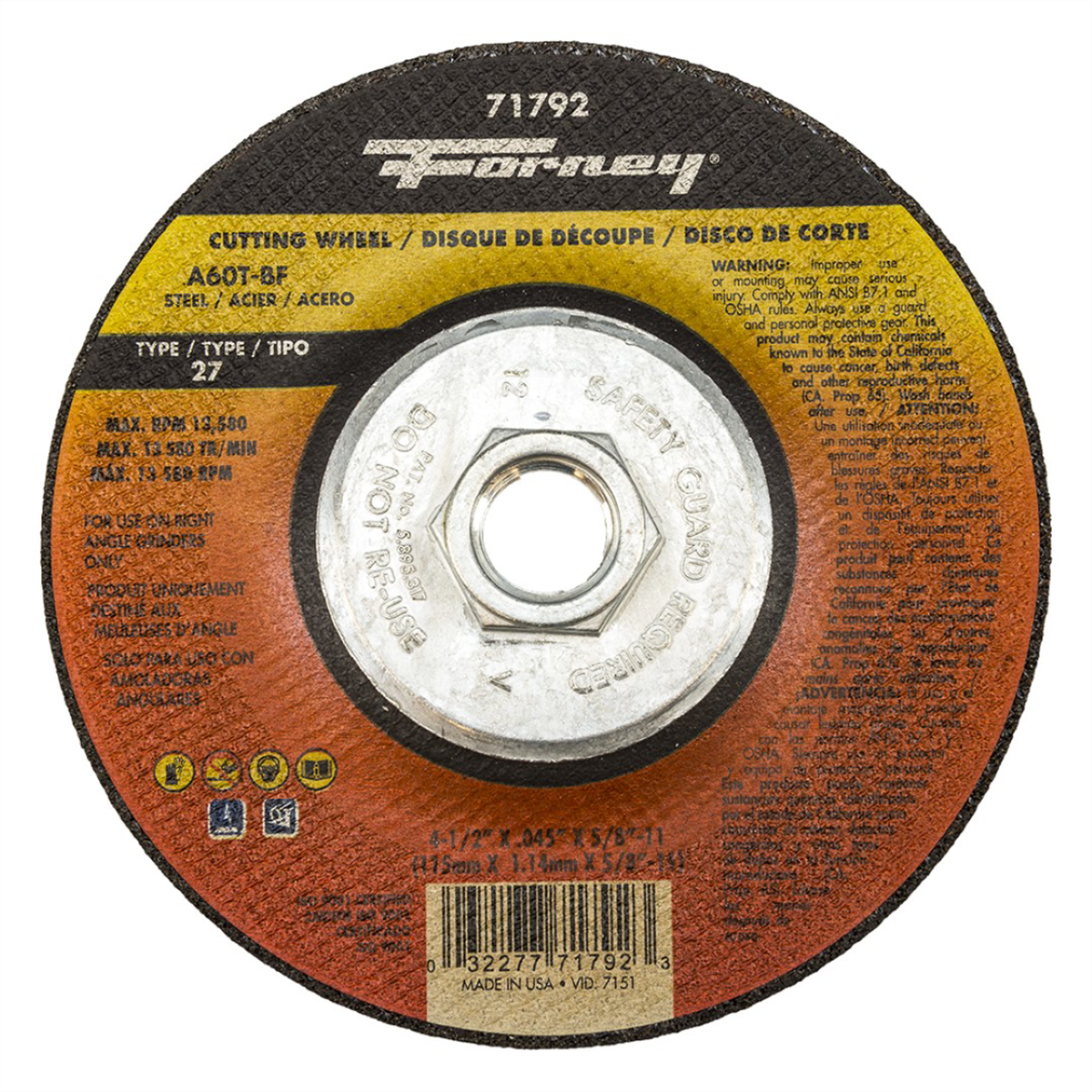 4.5 x 0.045 x 0.625 in-11 Metal Cut-Off Wheel - Type 27