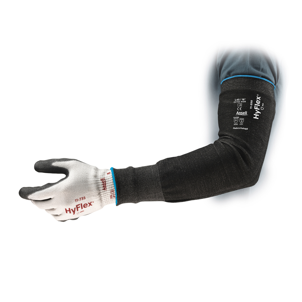 Picture of Ansell ASL11250-12W 12 in. HyFlex Industrial Protective Cut Resist Sleeves Intercept ANSI Cut A3 No Thumb Wide Gloves
