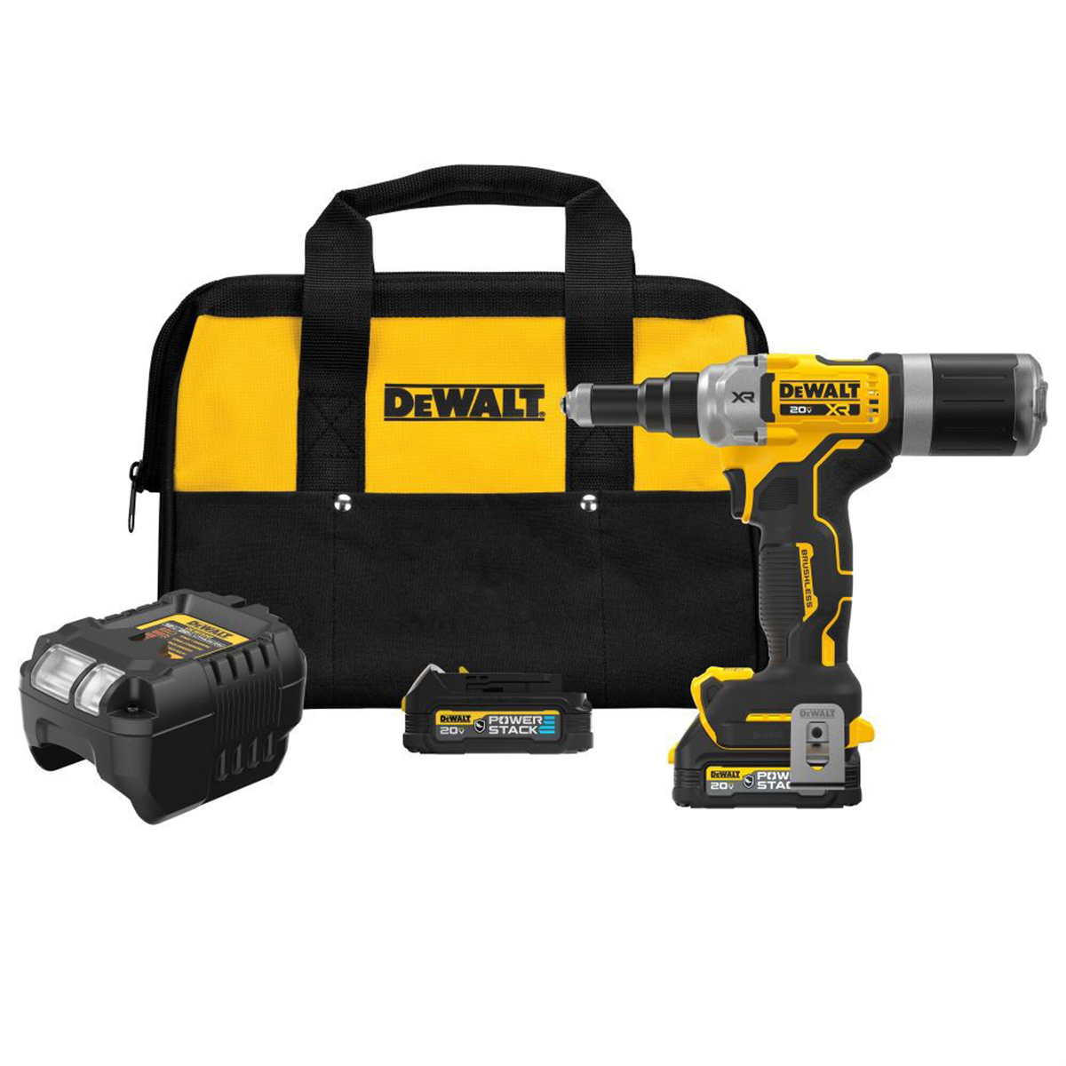 DWTDCF414GE2 0.25 in. 20V Max XR Brushless Cordless Rivet Tool Kit with Powerstack