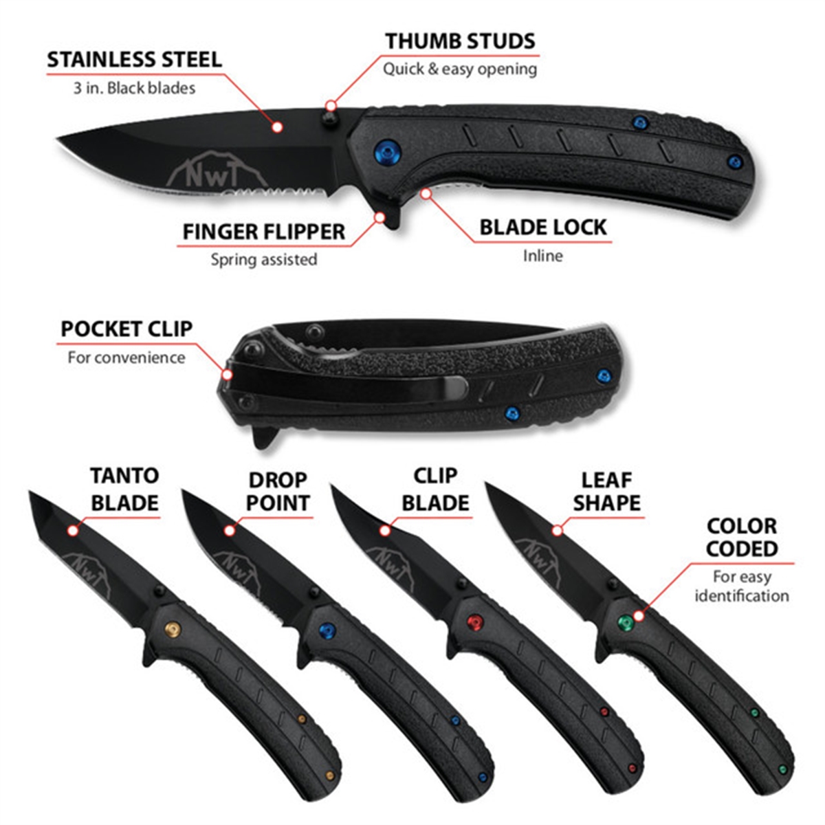 Picture of Wilmar WLMW9379 Assisted Open Pocket Knife Set - Pack of 4