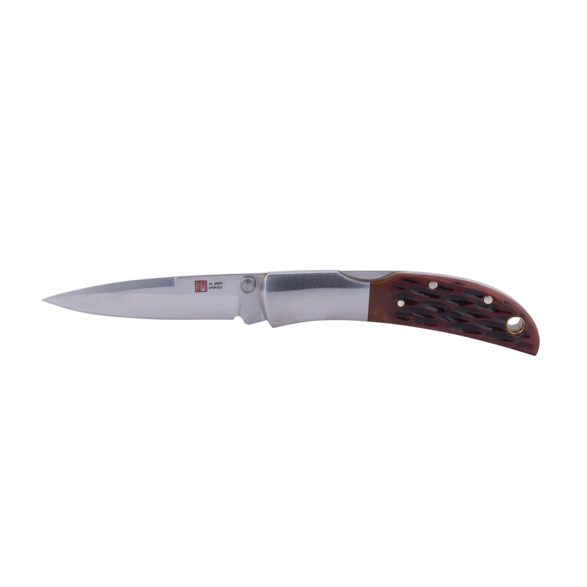 Picture of Sunex SUNAMK7002 2.5 in. Honey Jigged Bone Series Brown Leathe AUS8 58HRC Satin Trad SSB Brown Leather Knife