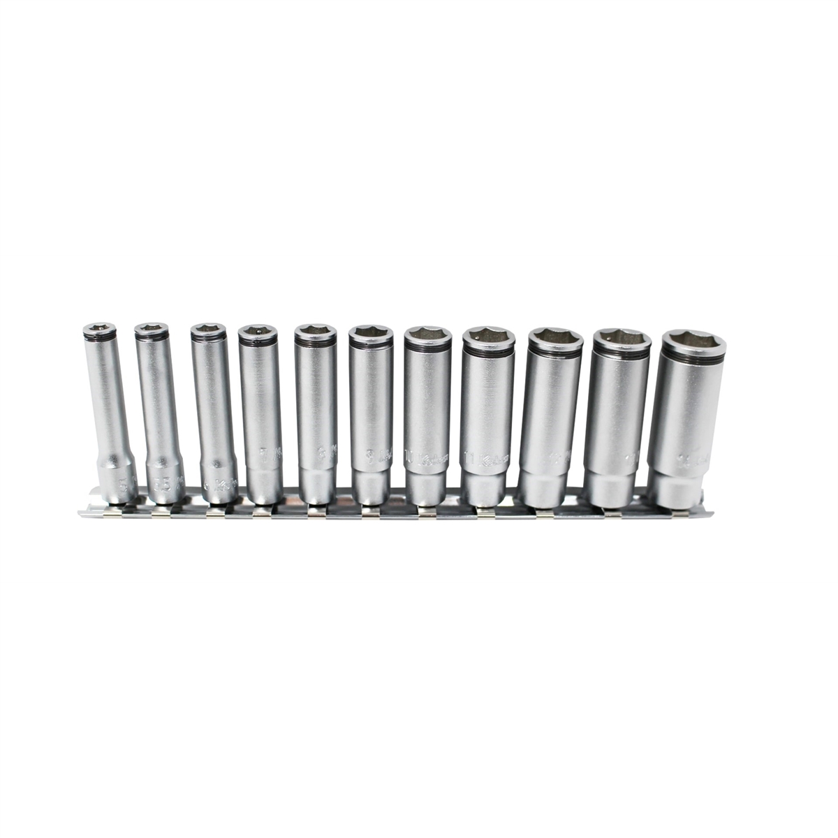 0.25 in. Square Drive Deep Nut Grip Socket Set - 5 mm to 14 mm - 11 Piece