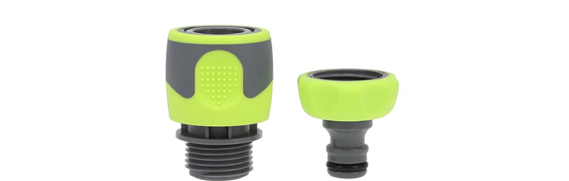 Quick-Connect Garden Hose Fittings Kit - Green - 2 Piece - Flow-Stop Feature
