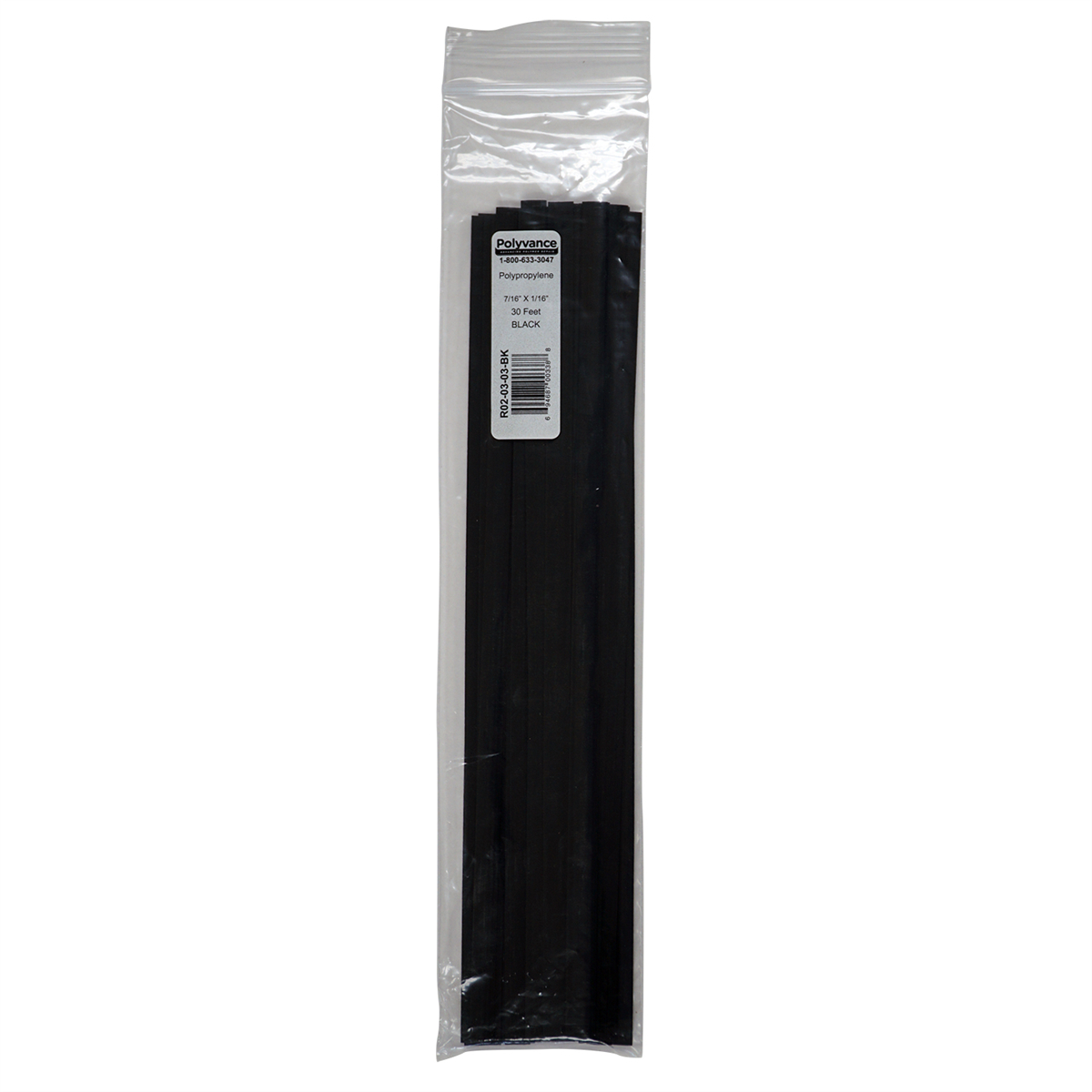 Polyvance Polypropylene Strip, 7/16" X 1/16", 30 Ft., Black (R02-03-03-BK)