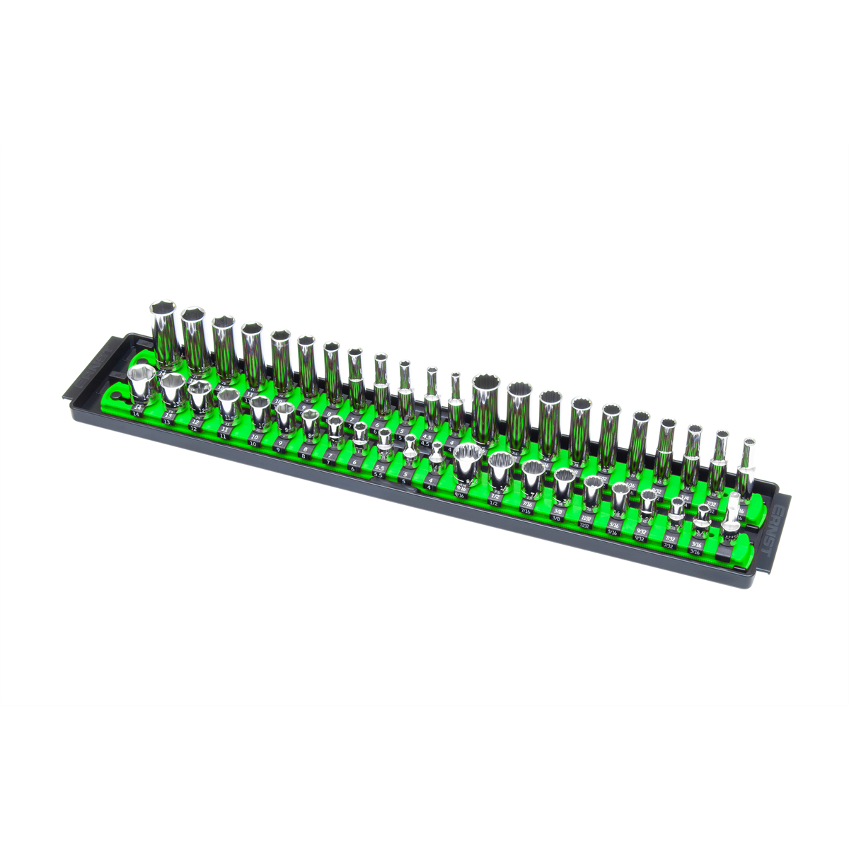 ERN8483 18 in. 2 Rail Twist Lock Socket Boss Organizer, Green - 0.25 in.
