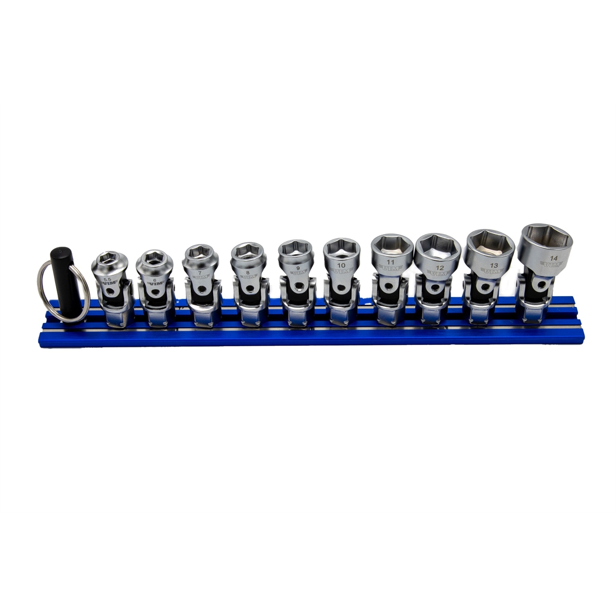 VIMDDSUJM400 0.25 in. x 11 mm Drive 6 Point Dual Stubby UJ Metric Socket Set, Blue Magrail - 10 Piece