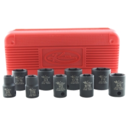 K Tool 32100 Impact Socket Set, 3/8" Drive, 9 Piece, 3/8" to 7/8", 6 Point, Shallow