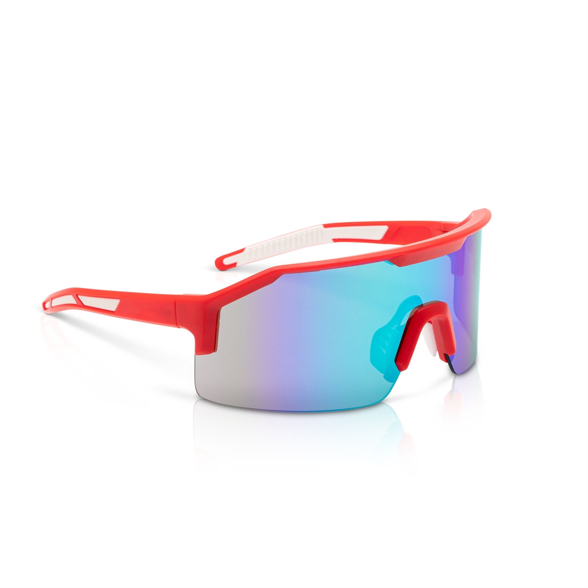 JCK60008 Safety Glasses - MAXVIEW Plus Series - Blue & Green Mirror Lens - Red Frame - Hardcoat Anti-Scratch